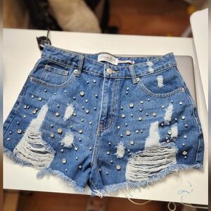 Distress debim short rhinestones new with tags